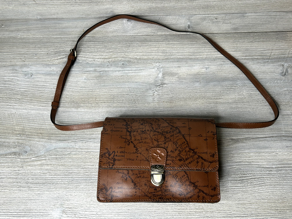 Patricia Nash Laurentina Signature Map Leather Bag Crossbody Purse w/DustBag